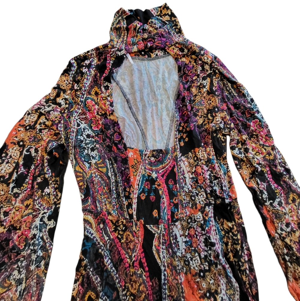 Free People All Dolled Up Paisley Mini Dress Size S - Long Sleeve - Picture 3 of 5